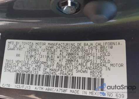 2011 Toyota Tacoma Base V6 z USA, uszkodzony, nr VIN 3TMLU4EN3BM058133